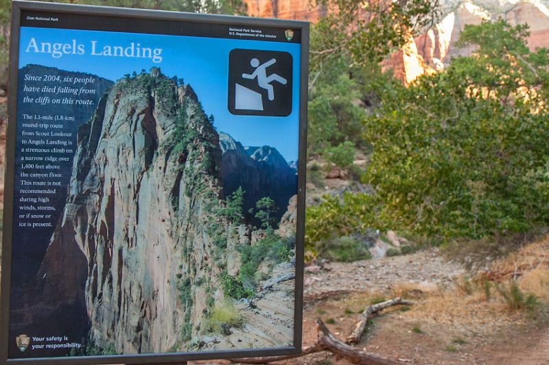 Warntafel am Angels Landing